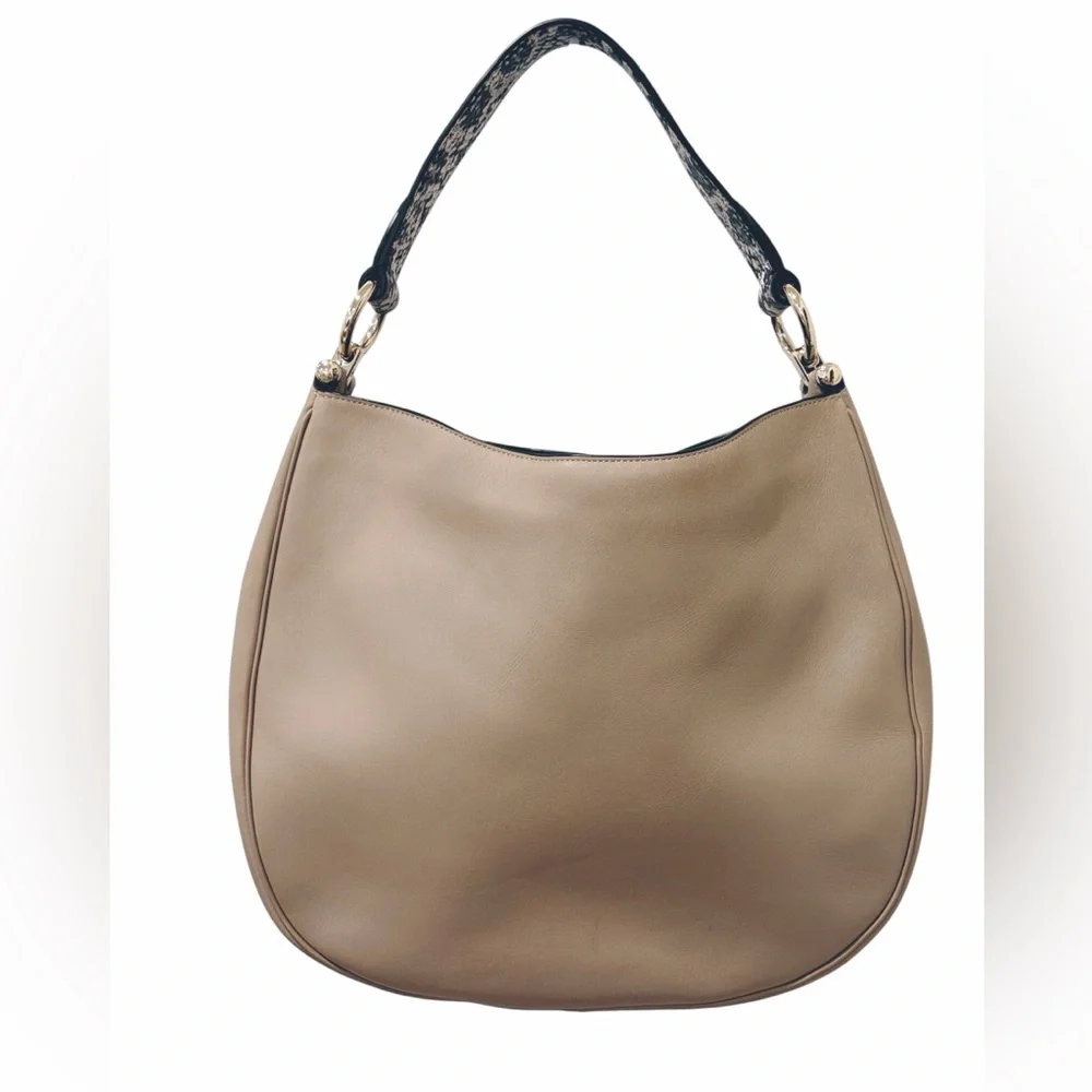 Coach Nomad Taupe Leather Hobo Bag with Snake Skin Strap